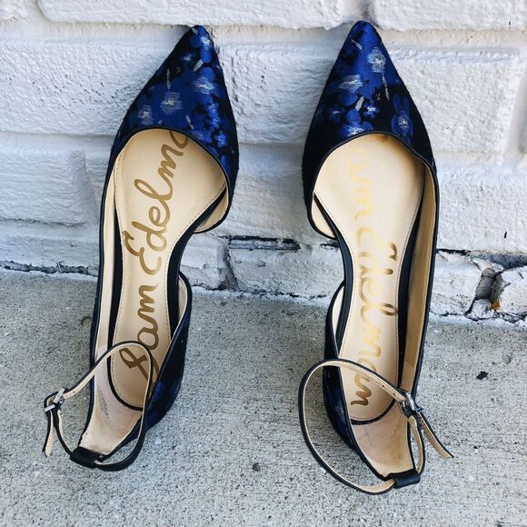 Sam Edelman Radley Floral Jacquard Ankle Strap Flats Blue Size 8.5 - Picture 8 of 14